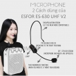 Máy trợ giảng Hàn Quốc ESFOR ES-630 UHF V2 phiên bản mới: Loa Bluetooth 5.0 đa kênh song song 2 Mic ES630 V2 New