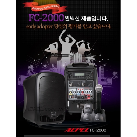 Loa Bluetooth KaraOke di động Hàn Quốc AEPEL KOREA FC-2000 REC/ FC2000 Ghi âm, 2 micro không dây, 200W