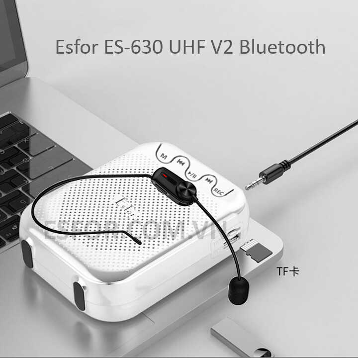 Máy trợ giảng không dây Hàn Quốc ESFOR ES-630 UHF V2 Đa kênh: 2 Mic song song Loa Bluetooth 5.0 ES630 UHF V2 New
